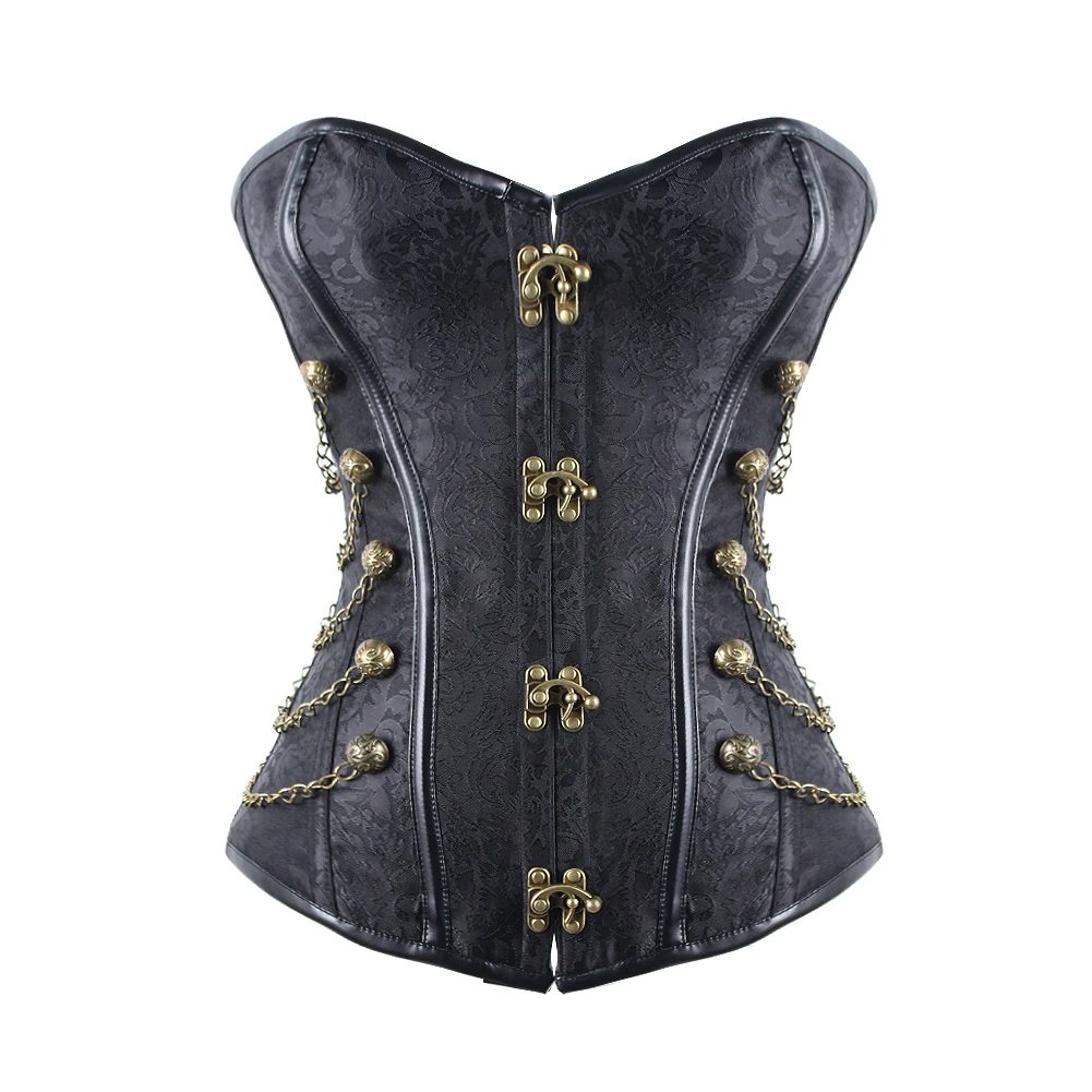 Premium Quality Women Sexy Steampunk Vintage Gothic Overbust Steel Boned Plus Size Black Corset Top