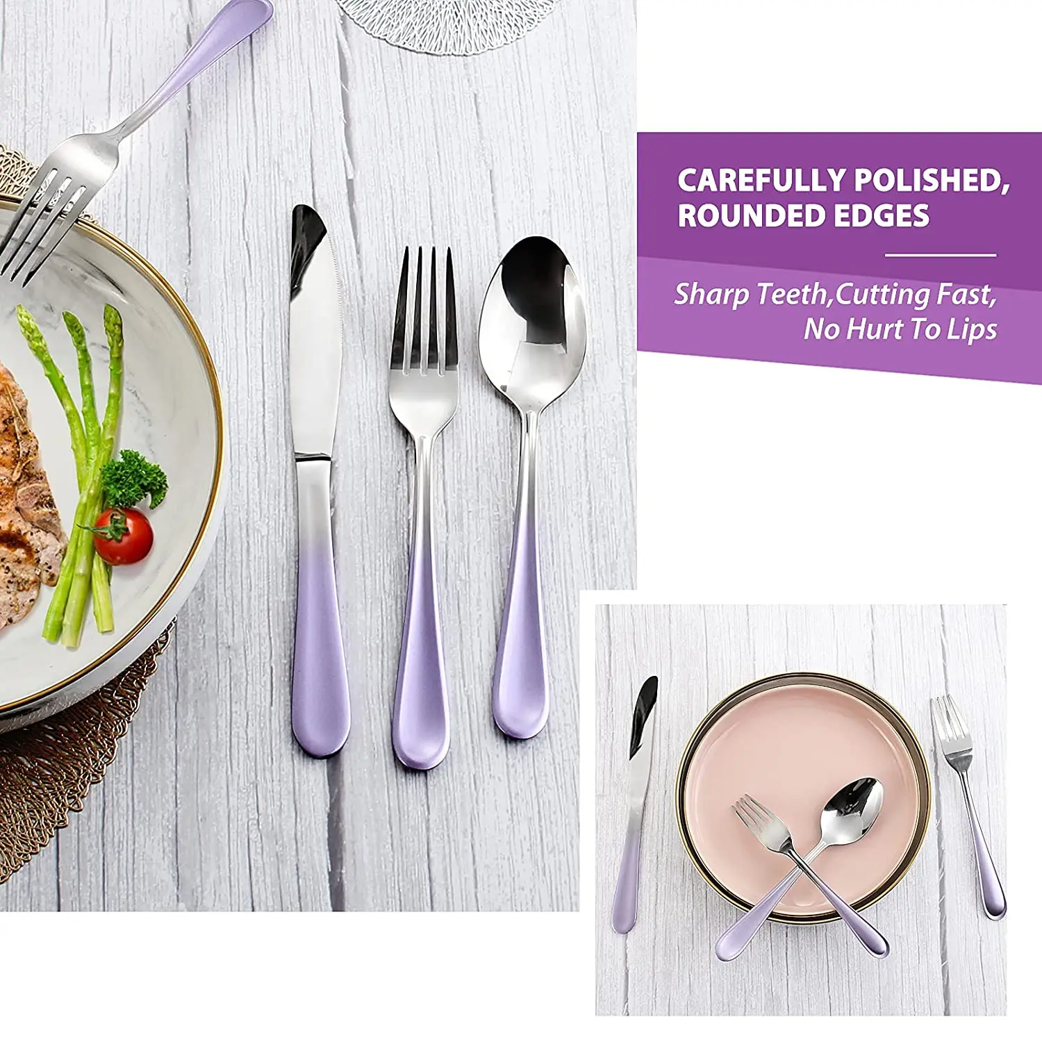 Purple Silverware Stainless Steel Flatware Set 20 Piece Tableware Cutlery Sets New Design