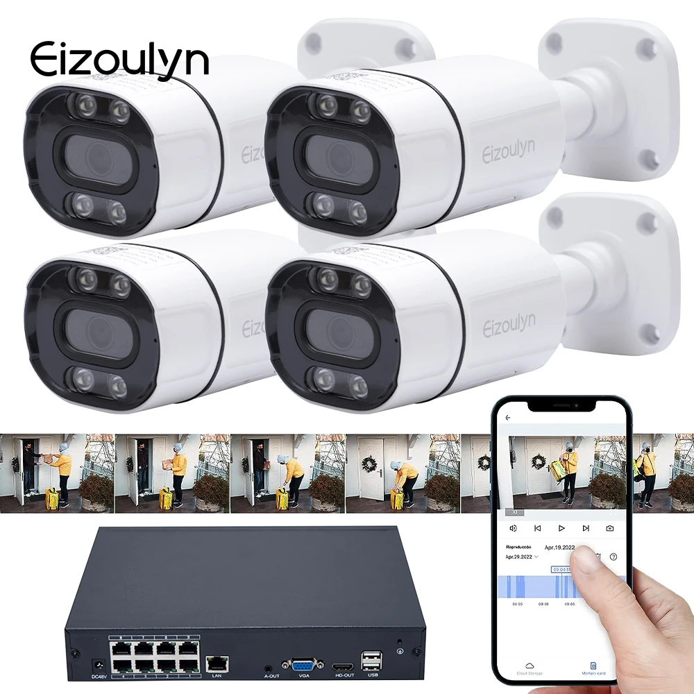 Eizoulyn commercial security camera system Detection 4Ch 8MP IP Camera Poe Kit CCTV Camera Price NVR