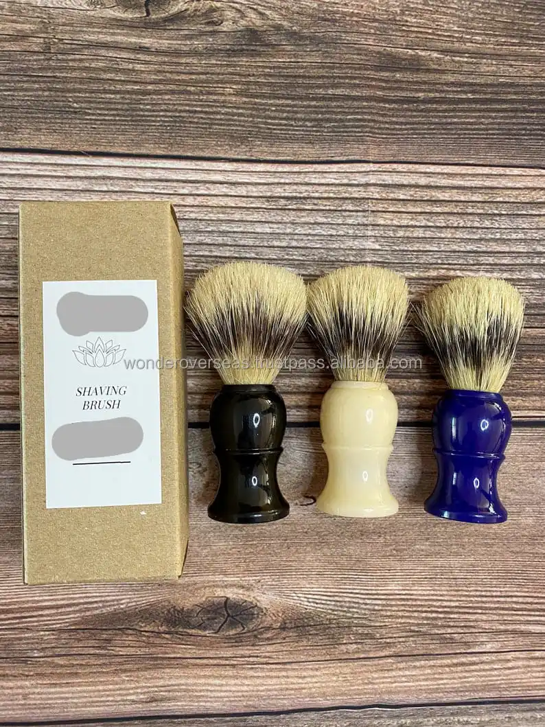 Wholesale Black Custom Logo Men Silvertip Resin Handle Synthetic Bristle Pure Badger Hair Cream Shaving Shave BY WONDER OVERSEAS
