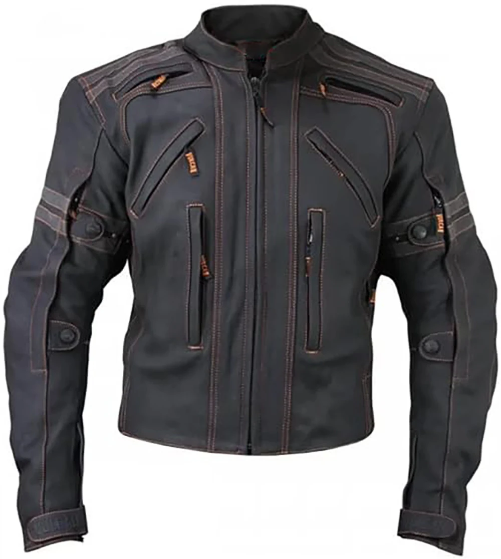 Wholesale Black Long Sleeve Motorcycle Men Real Splicing Genuine Leather Jacket Men Biker Leather Jacket