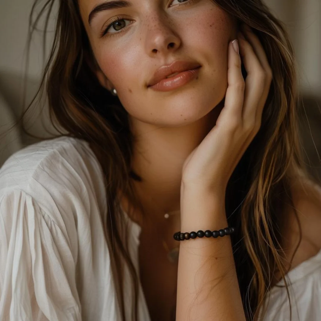 Baltic Amber Bracelet for Adults, Made on Elastic Band, 18 cm (~7 inches), Raw Cherry Color, L5-2BU