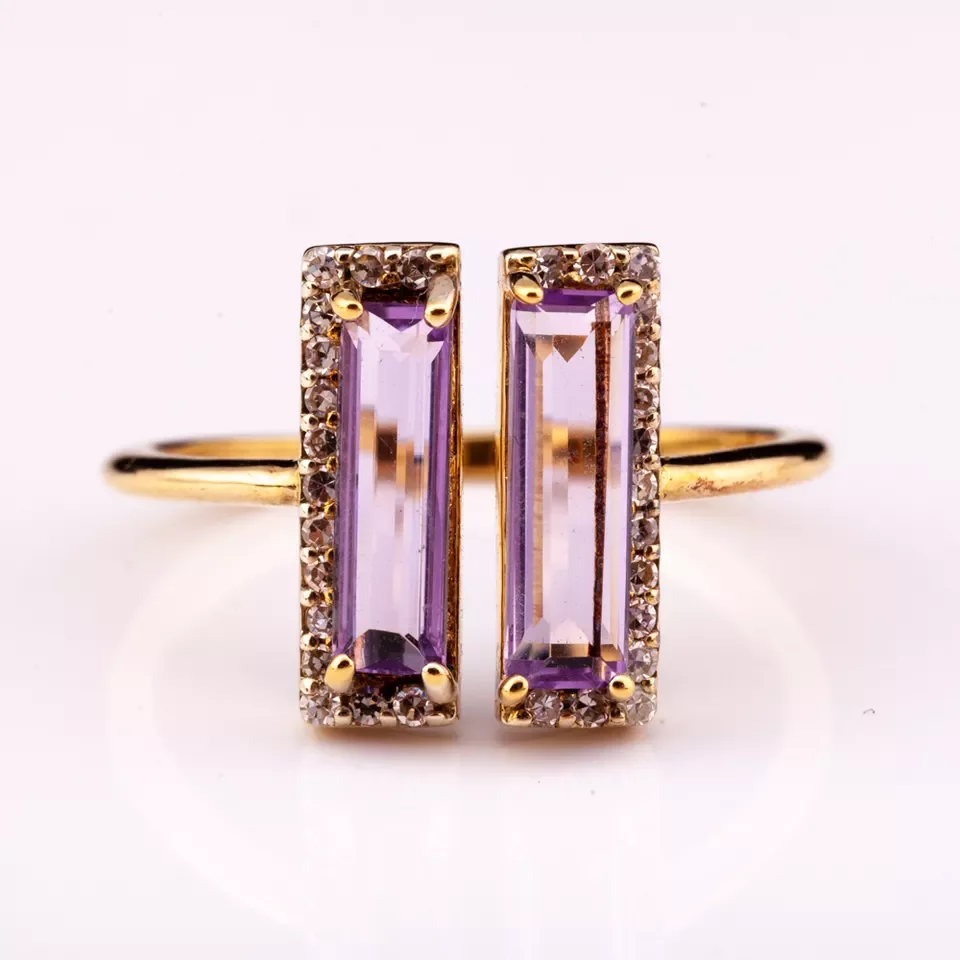 14K gold plated silver 925 adjustable fine jewelry rings with natural amethyst high quality factory price fine jewelry rings