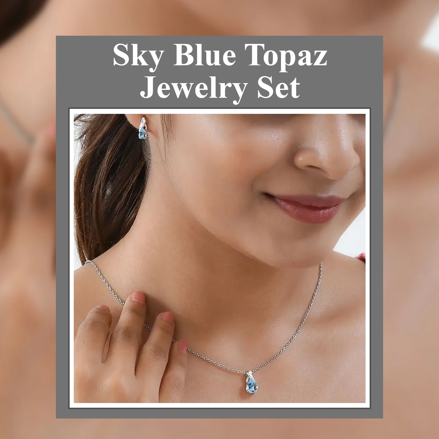 Sky Blue Topaz Earrings and Pendant Necklace Jewelry Set, Sterling Silver and Stainless Steel Jewelry Set Wholesale Jewelry