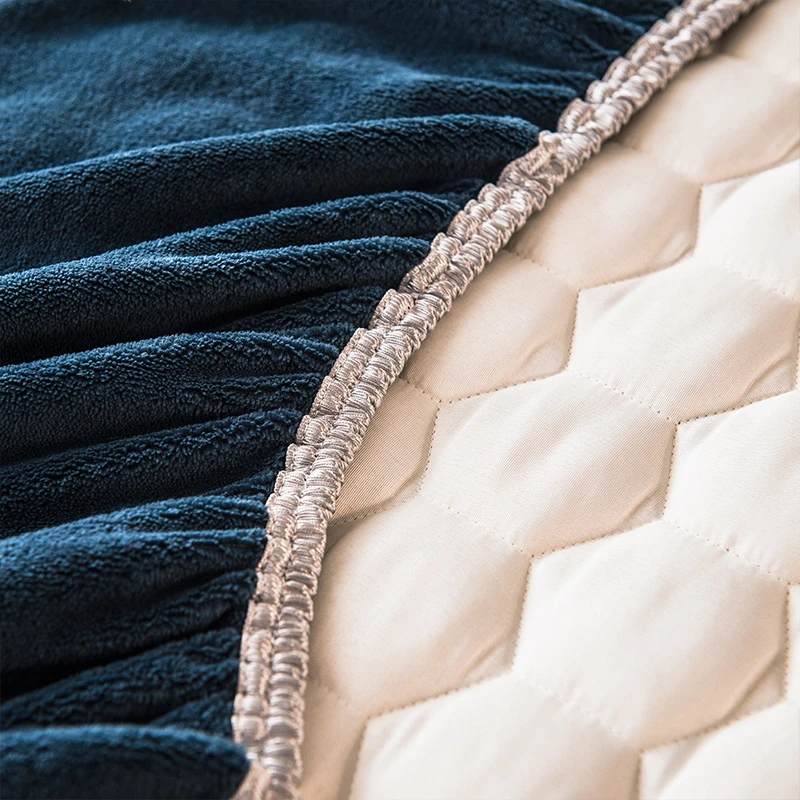 Thick Quilted Plush Double Bed Fitted Sheet Couple Mattress Cover Winter Warm Elastic Velvet Bed Linen Bedspread 150 160x200