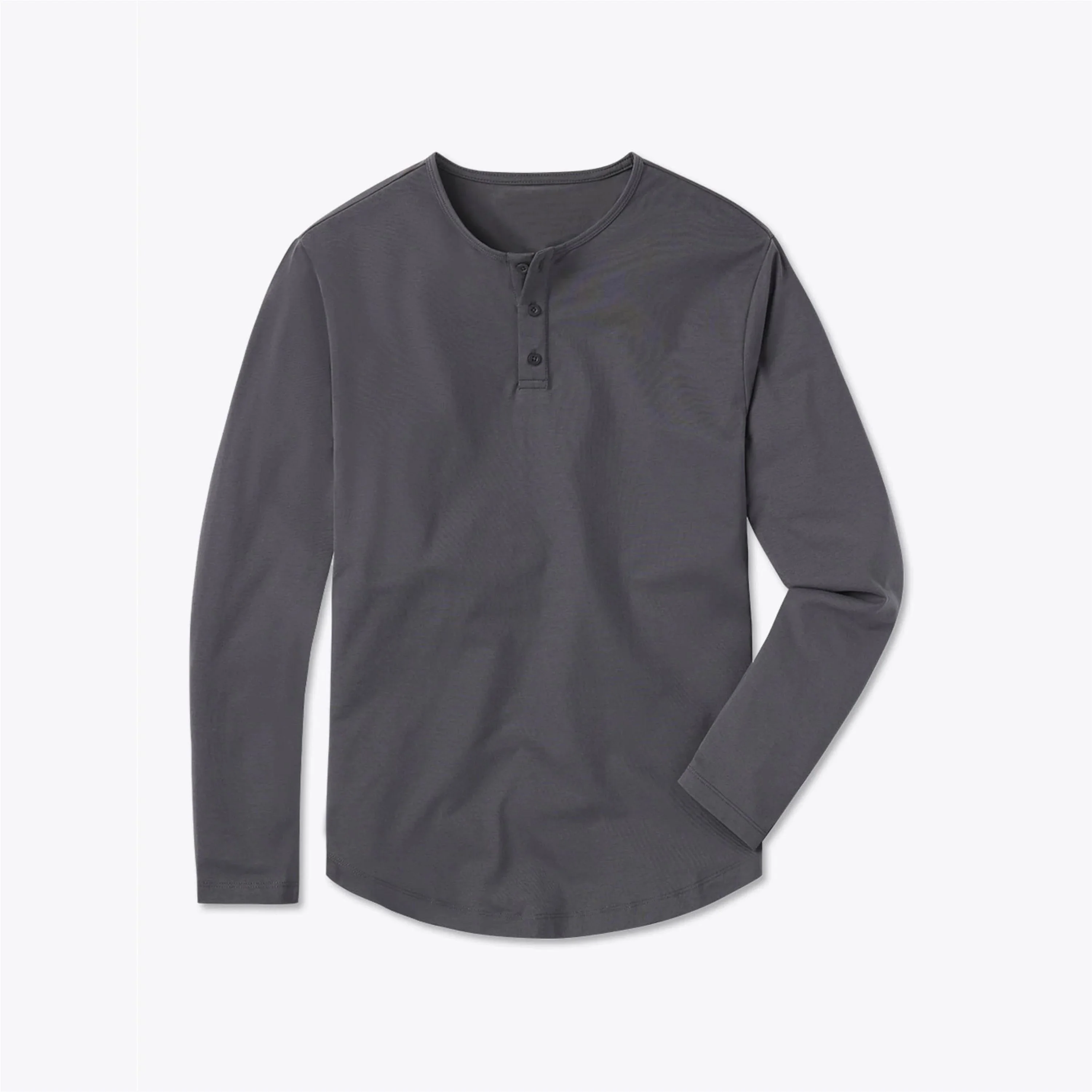 Custom Logo Buttery Soft 62% Polyester 33% Cotton 5% Spandex Signature Fit Long Sleeves Henley Curve Hem Graphite Shirt