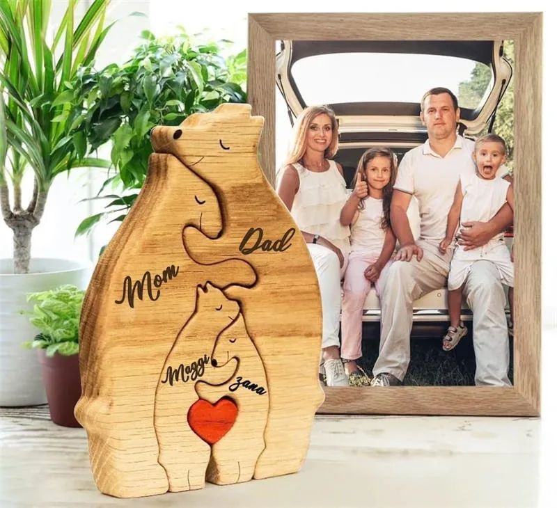 Customized Good Quality Natural Wooden Art Personalized Bear Family Puzzle Home Decor Gift