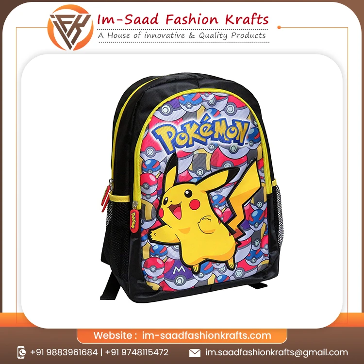 Best Offer! Popular Pikachu Cartoon Design Nylon School Bag for Kids Cute Style for Boys and Girls for Kindergarten Use