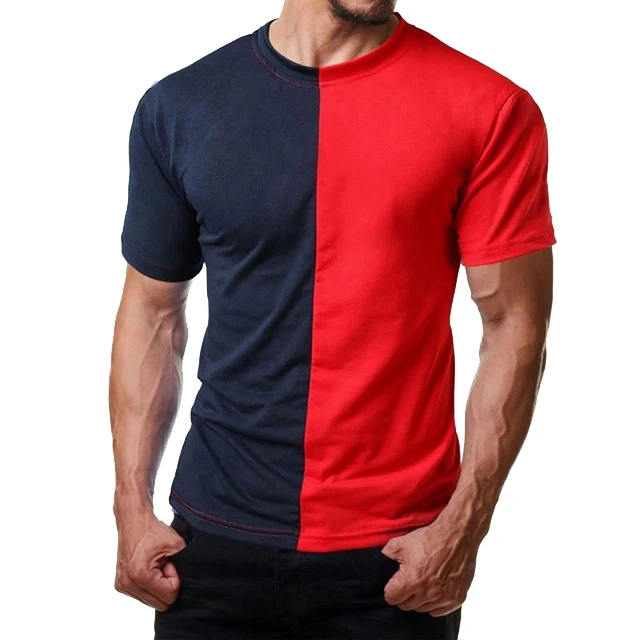 Custom Mens Split Two Tone Color wholesale cotton top quality cheap  Block Half Black White T Shirt with OEM service