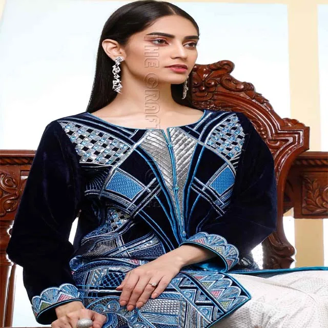 High Quality Embroidered Velvet Shirt Embellished with Dori Piping Indian and Pakistani Beautiful Casual Dresses