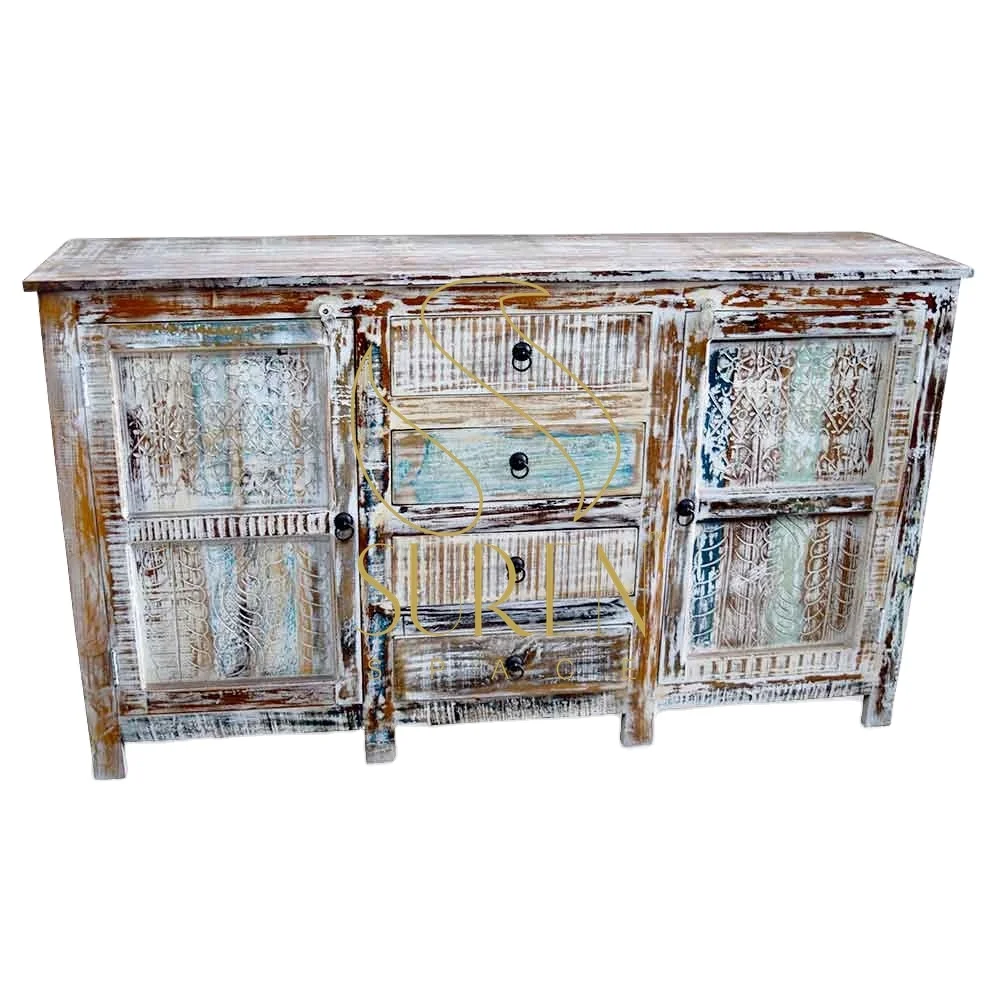 Vintage Style Handcrafted Living Room Wooden Sideboard Extra Long Distress Wooden Sideboard