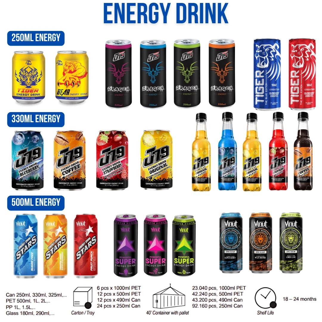 Энергетический напиток 500 мл разные вкусы (24 упаковки) без сахара полезный витамин С незаменимый А электронные витамины оптовый поставщик OEM
