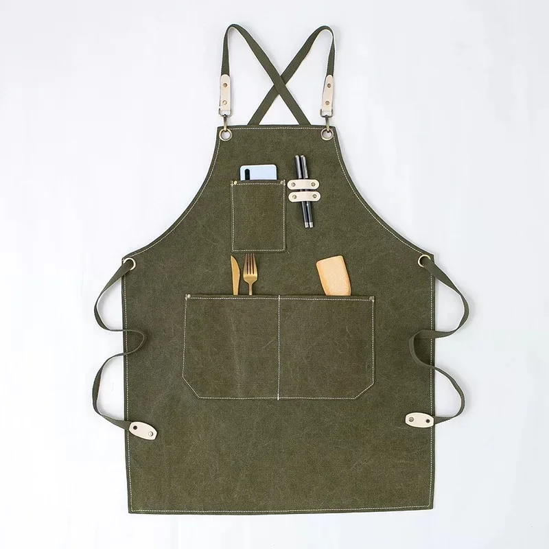 High quality Wholesale excellent Water drop Resistant Cotton Canvas Cross Back Adjustable Cooking Kitchen Chef Apron With Strap
