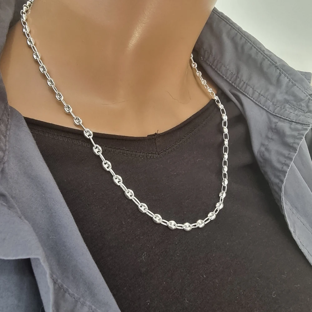 7mm 925 Sterling Silver Men Jewelry Sailor Men Jewellery Coffee Bean Necklace Women Unisex Link Chain Wholesale  Trendy Hot Sale