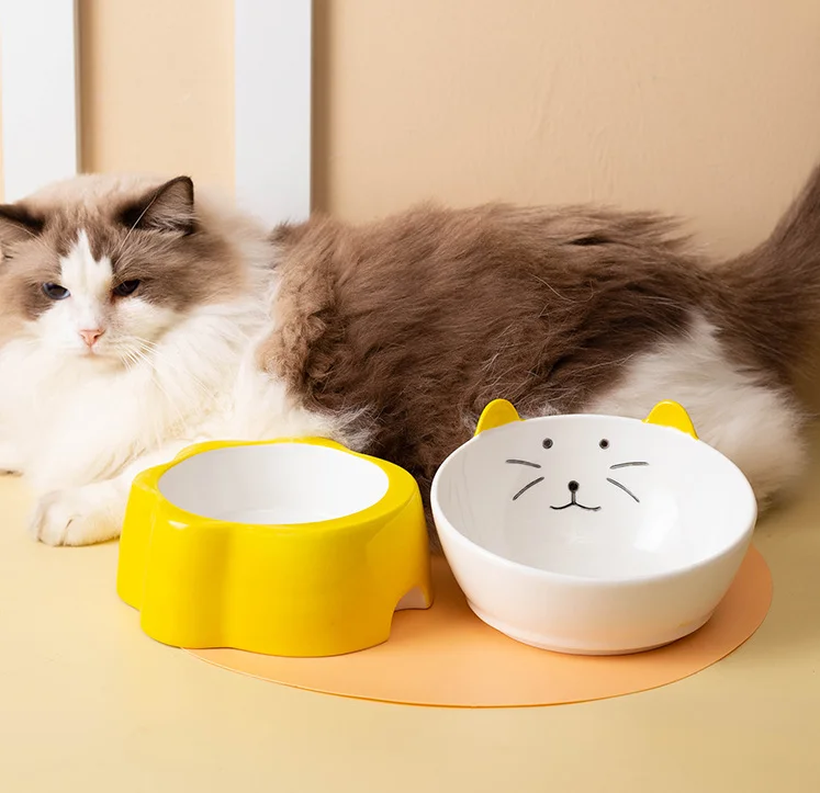 Cute Pet Supplies Ceramic Cat Food Bowls Drinking Feeder Sets Protection