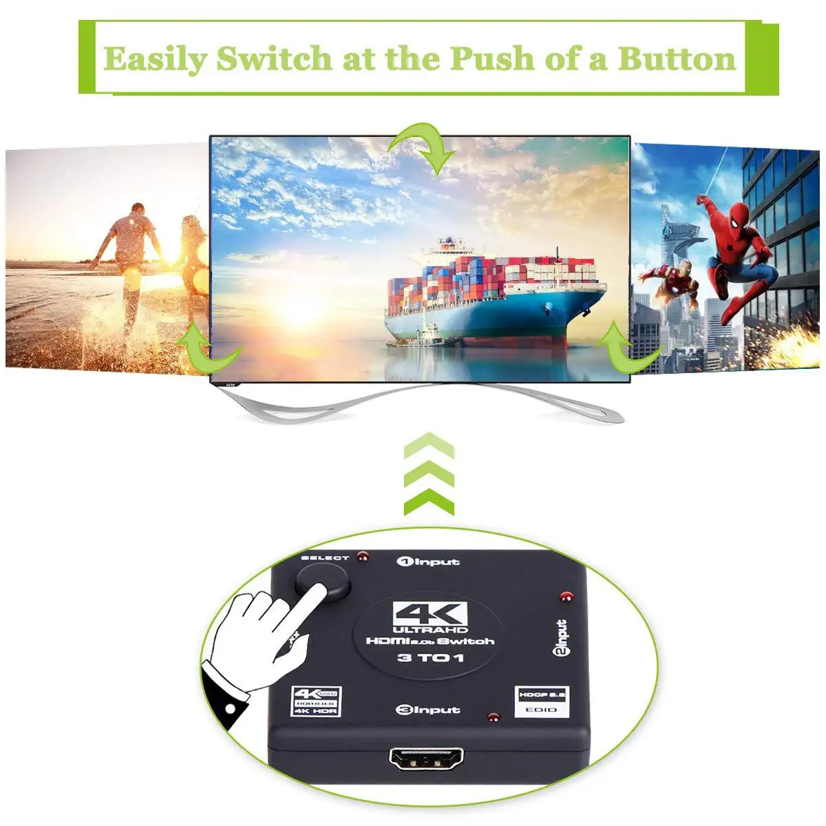 HDMI 4K 60Hz Switcher 3 Port HDMI Switcher Adapter 3 In 1 Out HDMI Switcher 2.0 Converter PS4 Pro TV Box