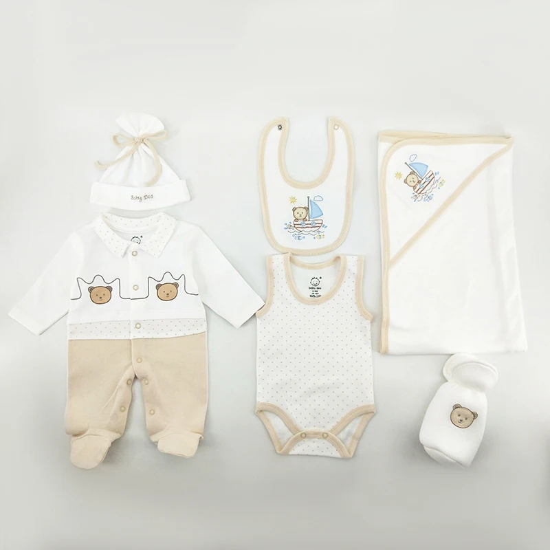 Высокое качество кирпечей из глины 100% хлопок 180g/M2 GSM одежда для маленьких мальчиков 6 шт. комплект одежды новорожденных и подарочные наборы