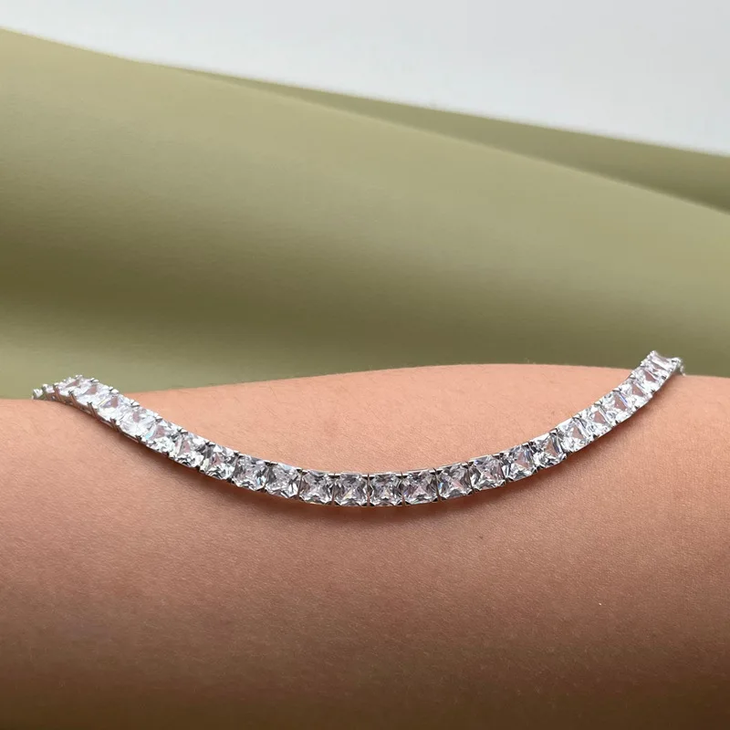 European and American full diamond square rock sugar princess square tennis necklace for women and men hip-hop single row square