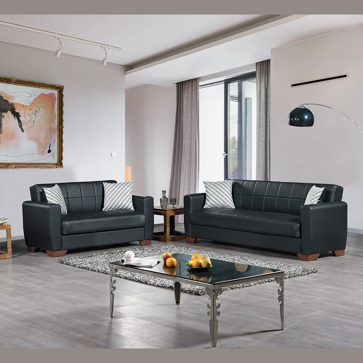 High Quality Furniture Big Sofa Bed Black Fabric 3 Seater Sofa Bed With Storage