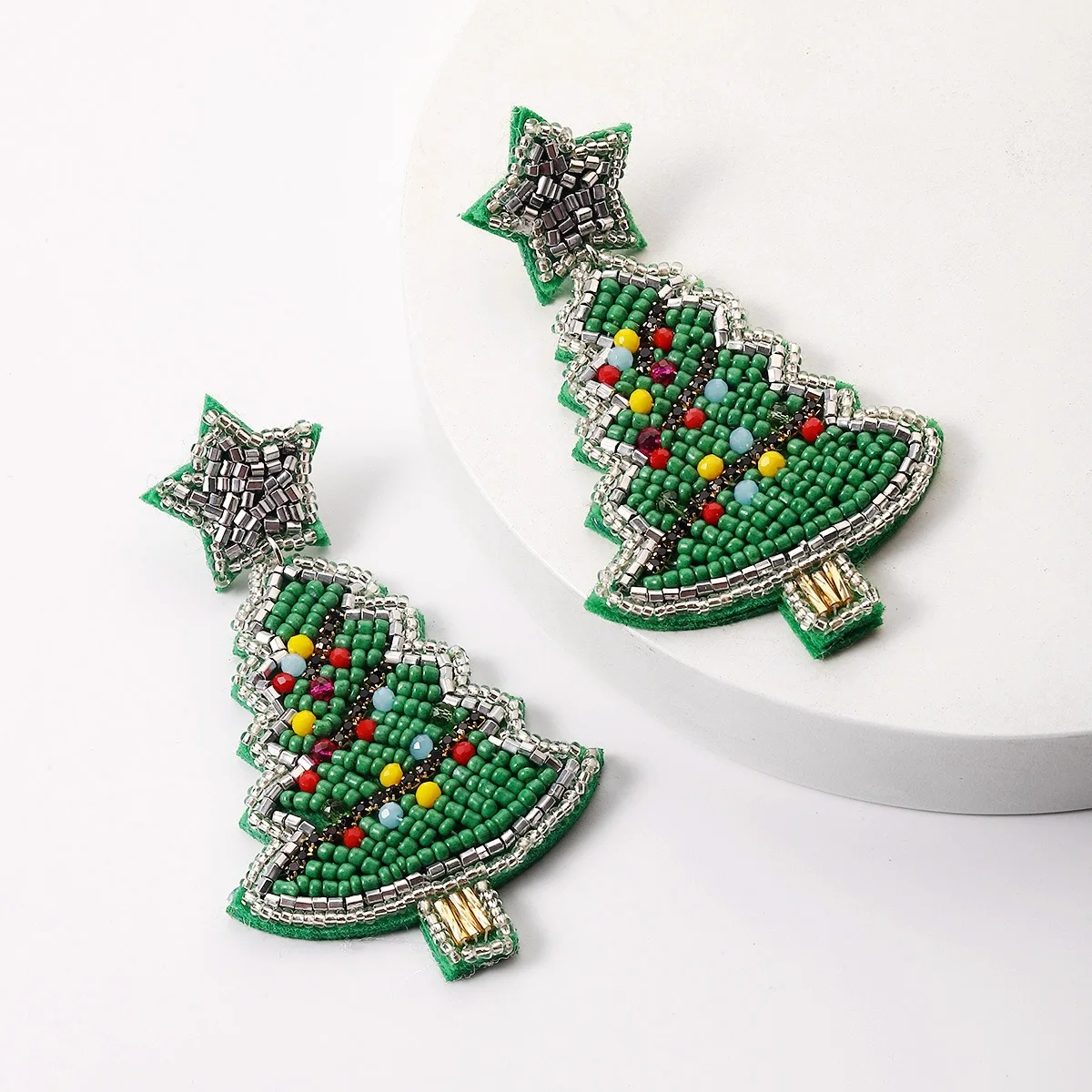 Beaded Drop Earrings,Women Bohemia Bead Dangle Earrings Boho Handmade Beadwork Jewelry, Christmas Tree, Star Pendant Earrings