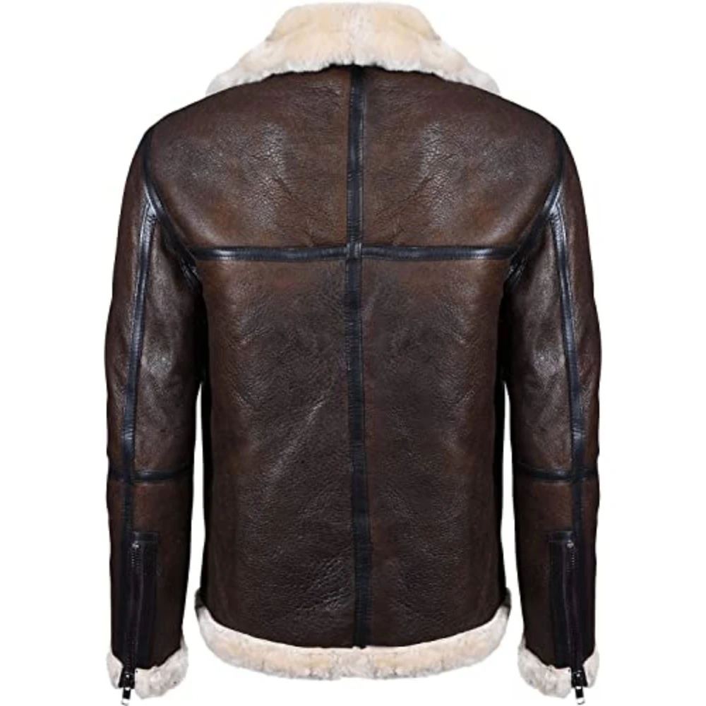 Custom Brand Mens Genuine Real Leather Shearling Jackets Sheepskin Fur Bomber Leather Coat Jacket