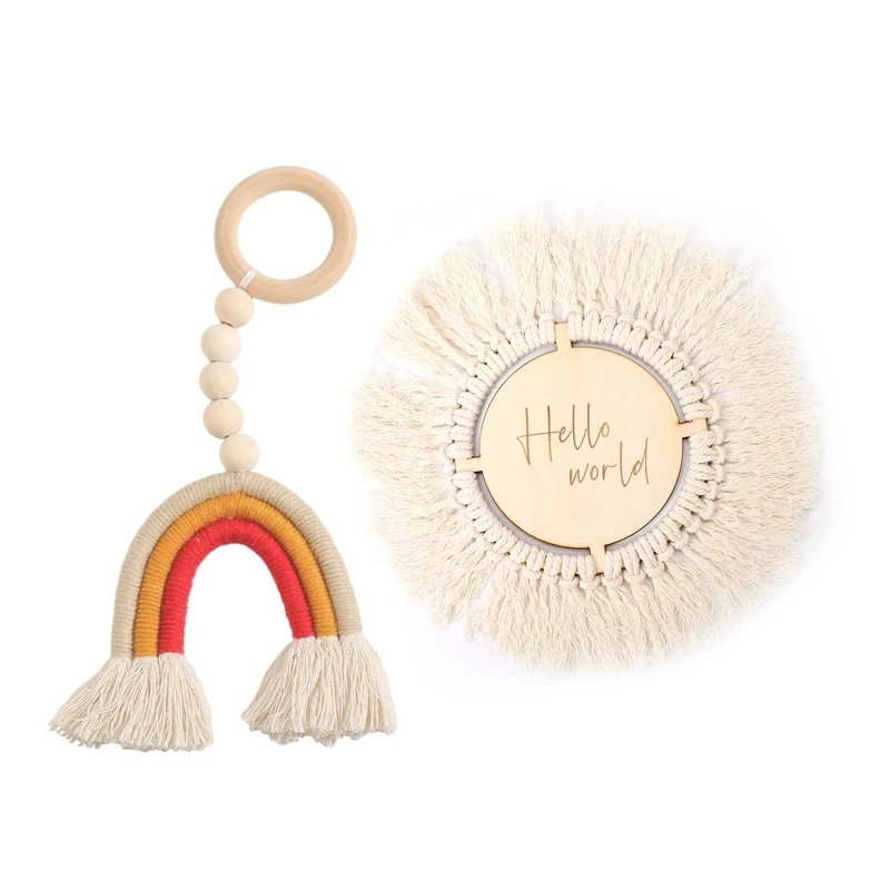 Wooden Milestone Newborn Baby Birth Monthly Wood Milestone Card Tassels Boho Style Newborn Photography Props Set