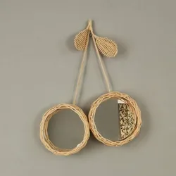 Fruit Shape Rattan Mirror For Bathroom Modern Decorative Wall Hanging Mirror Woven Rattan Bronze