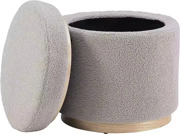 Modern Decorative Round Storage Footstool Ottoman With Storage Sherpa Round Storage Ottoman