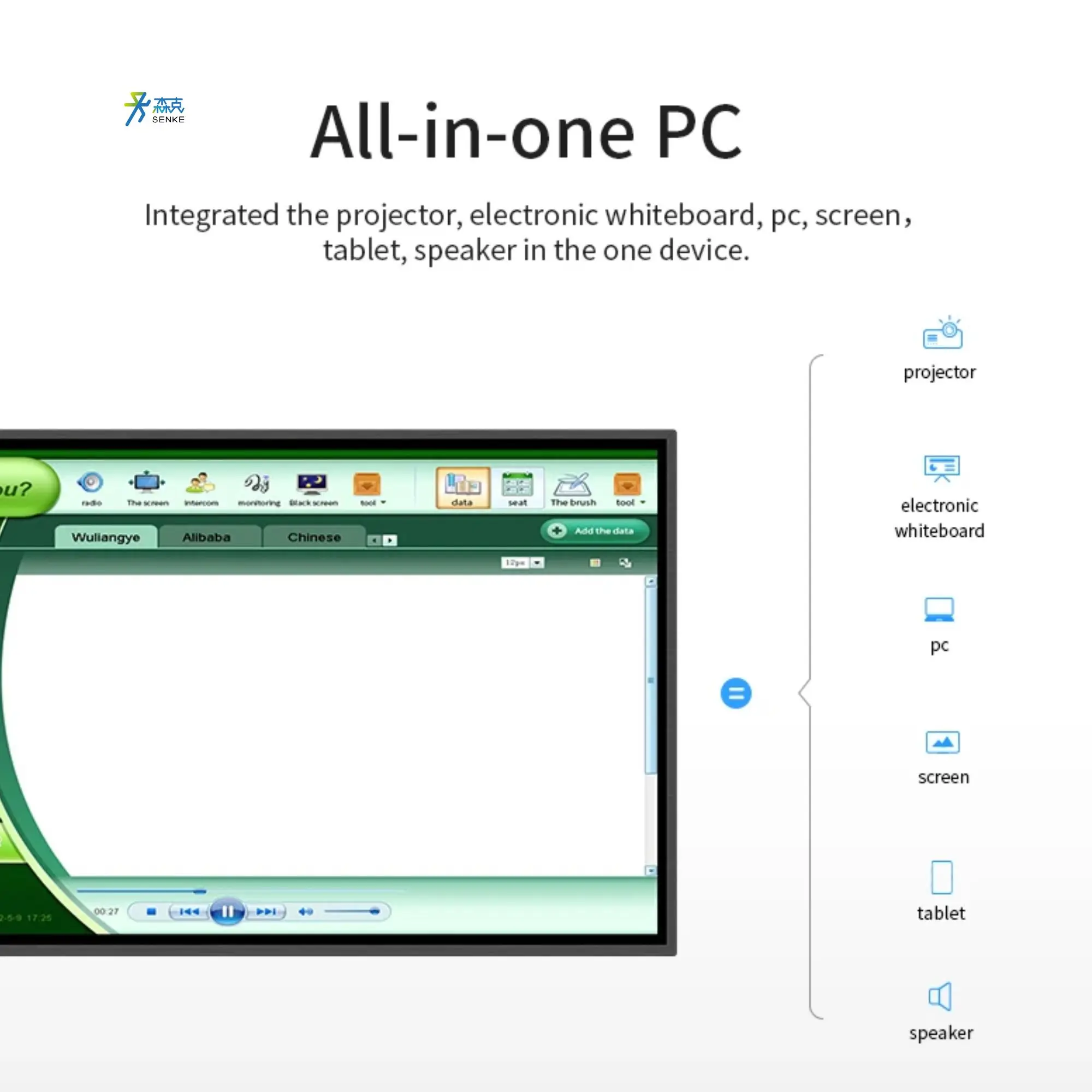 Senke Interactive Whiteboard 65 Inch Digital Touch All In One PC Whiteboard Smart Board Interactive Whiteboard