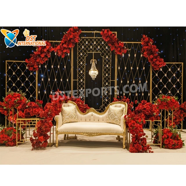 Glitzy Golden Candle Wall For Reception Stages Metal Candle Frames For Wedding Decor Indoor Wedding Stage Decor With Candle Wall