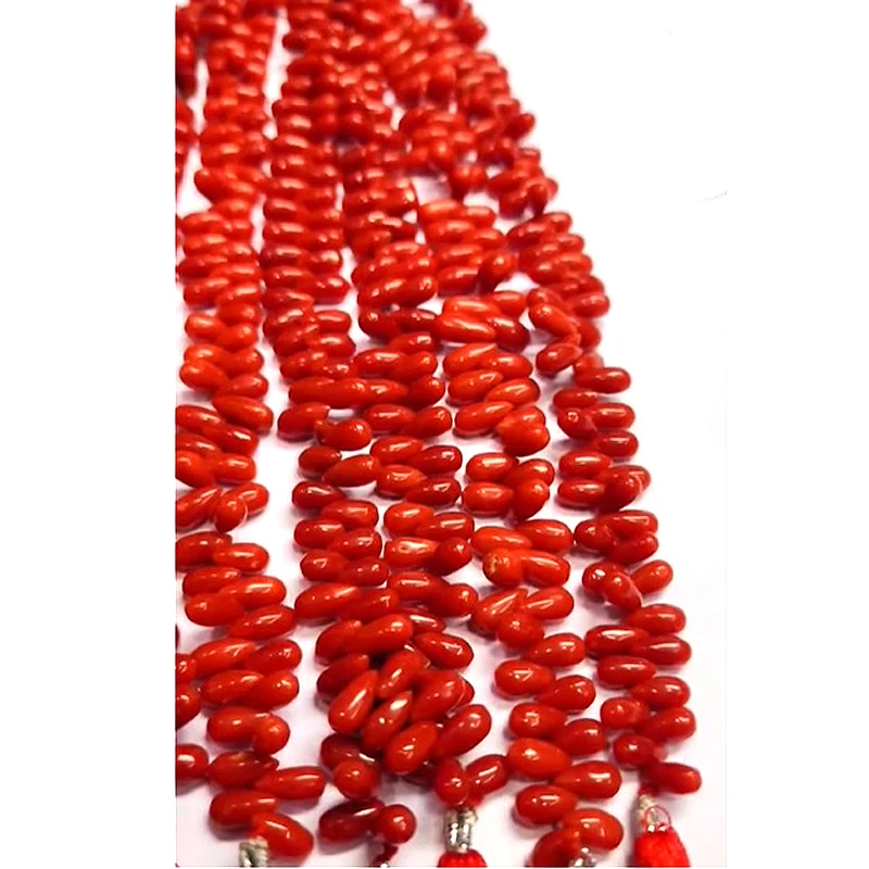 6 strands Of Natural Coral smooth drop 391 cts lot 7 inch length Iroc Sales Good quality genuine coral gemstone US$429 for all