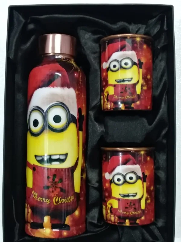 Premium Pure Copper Water Bottles with Glass Custom Art Designs, Wholesale Supplier from India