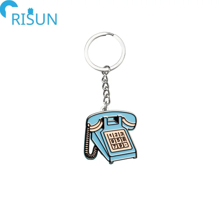 Customized Metal Badge Retro Telephone KeyChain Keychains Phone Telephone Keychain Keyring For Sale Event Key Chain