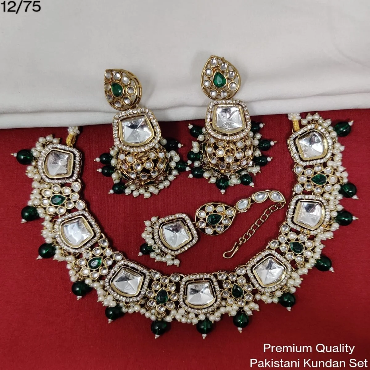 Pakistani Kundan Pearl Beaded Bridal Jewelry Set Customisable Indian Necklace Earring Mangtika for Women Reselling Wholesale