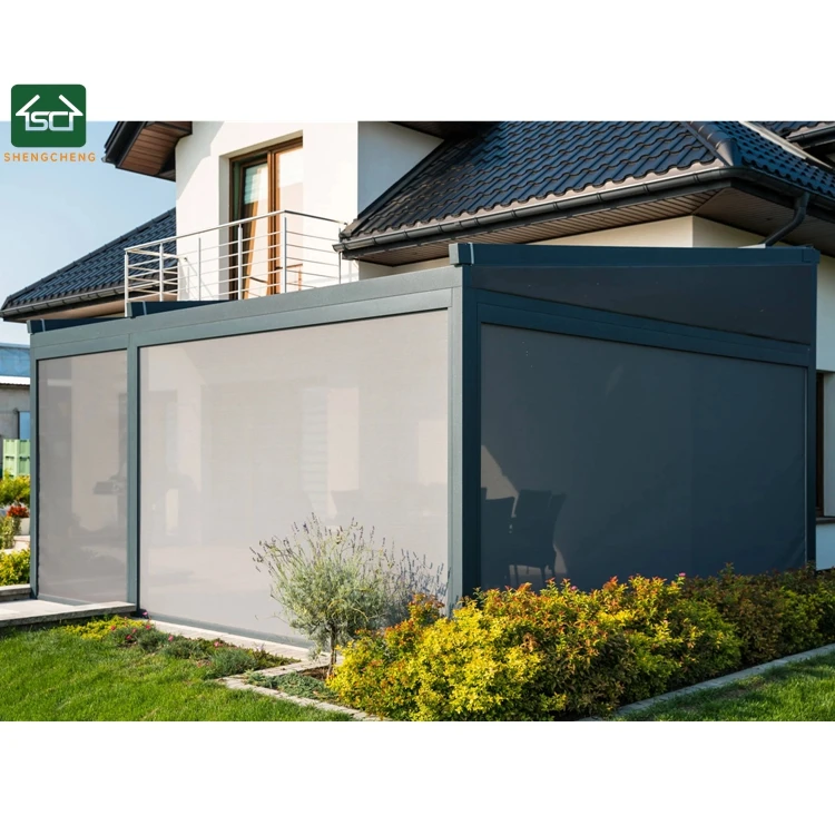 Aluminium Roller Shades Outdoor Rainproof Patio Screen Motorized Zip Screens Outdoor Roller Blinds