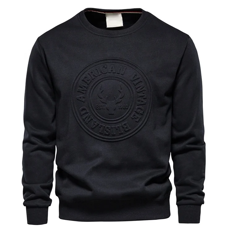 3D embossed custom logo plus size regular loose fit gym mens pullover cotton sweatshirts jumpers