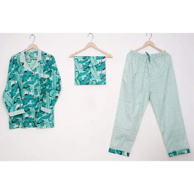 Новый дизайн Лидер продаж 2021 пижамы унисекс из ткани домашняя одежда с цветочным принтом 100% хлопок пижамный комплект ручным