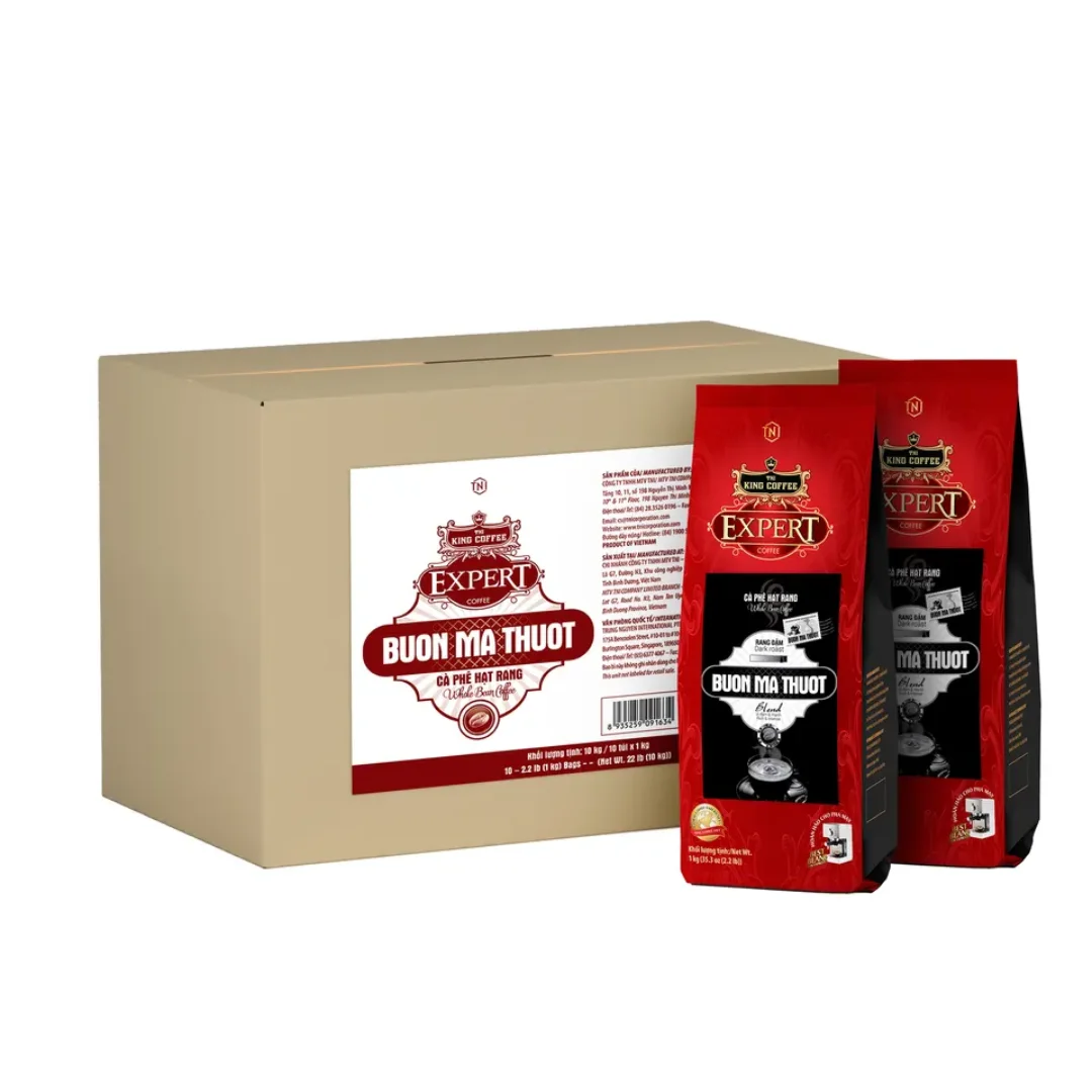 KING COFFEE -  HOT SALE Rich and Intense 1 kg Premium Buon Ma Thuot Whole Bean Coffee Bag Vietnamese Bean Coffee