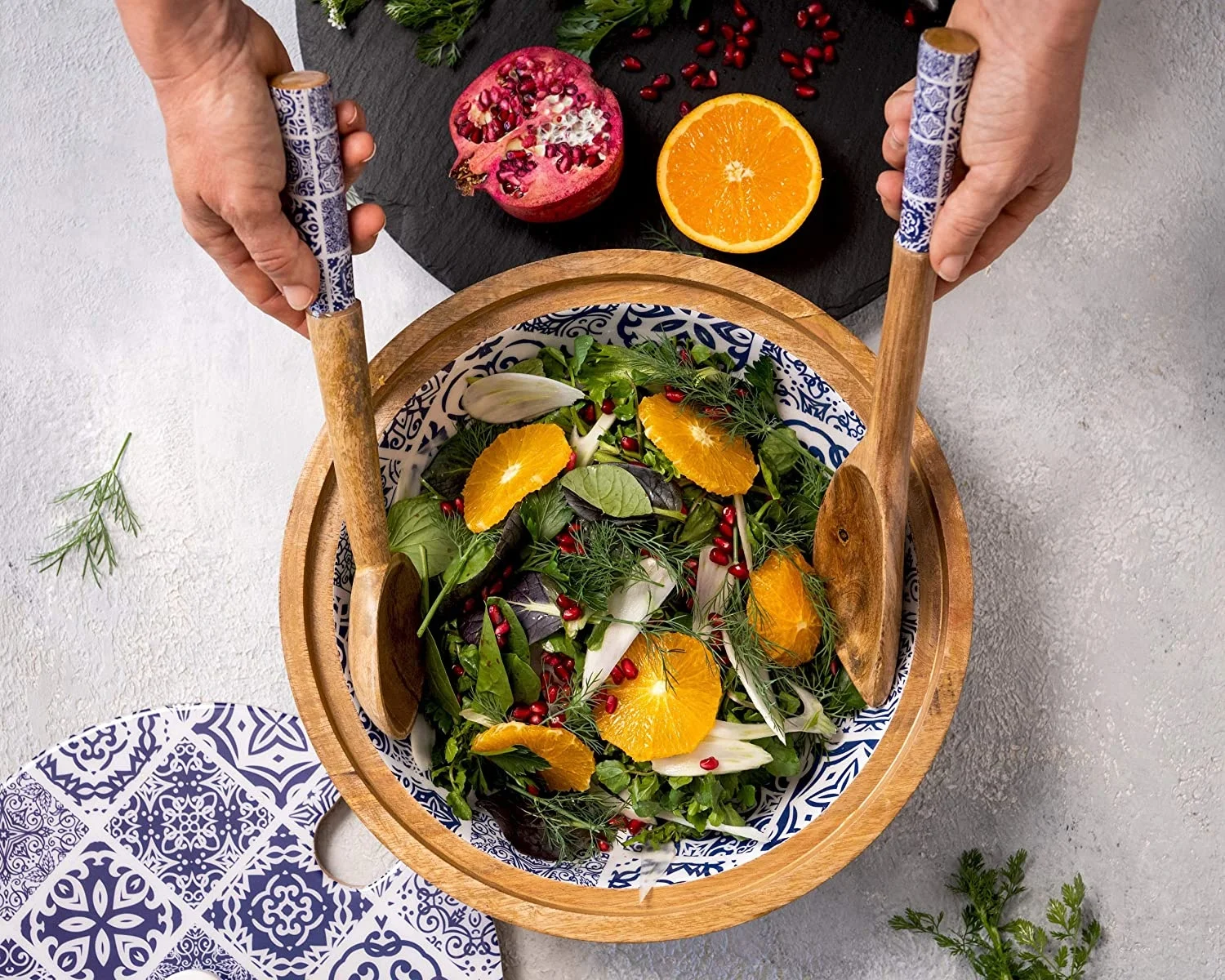 Best Quality Wood and Resin Coated Salad Bowl and Salad Spoon & Fork at Wholesale Rate