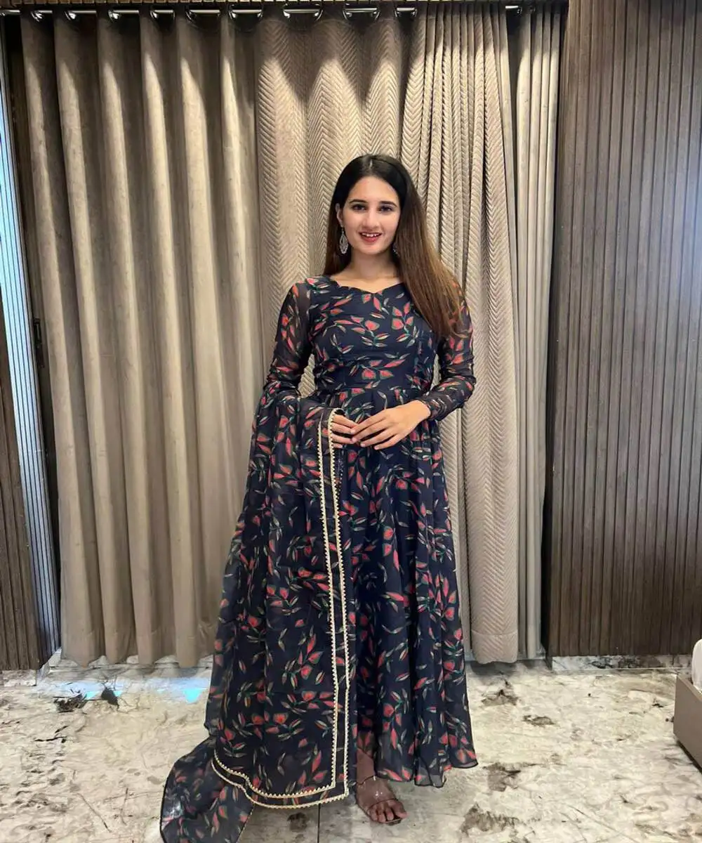 Wedding wear georgette embroidery zari work  long umbrella dress with full of embroidery work indian ethnic garment