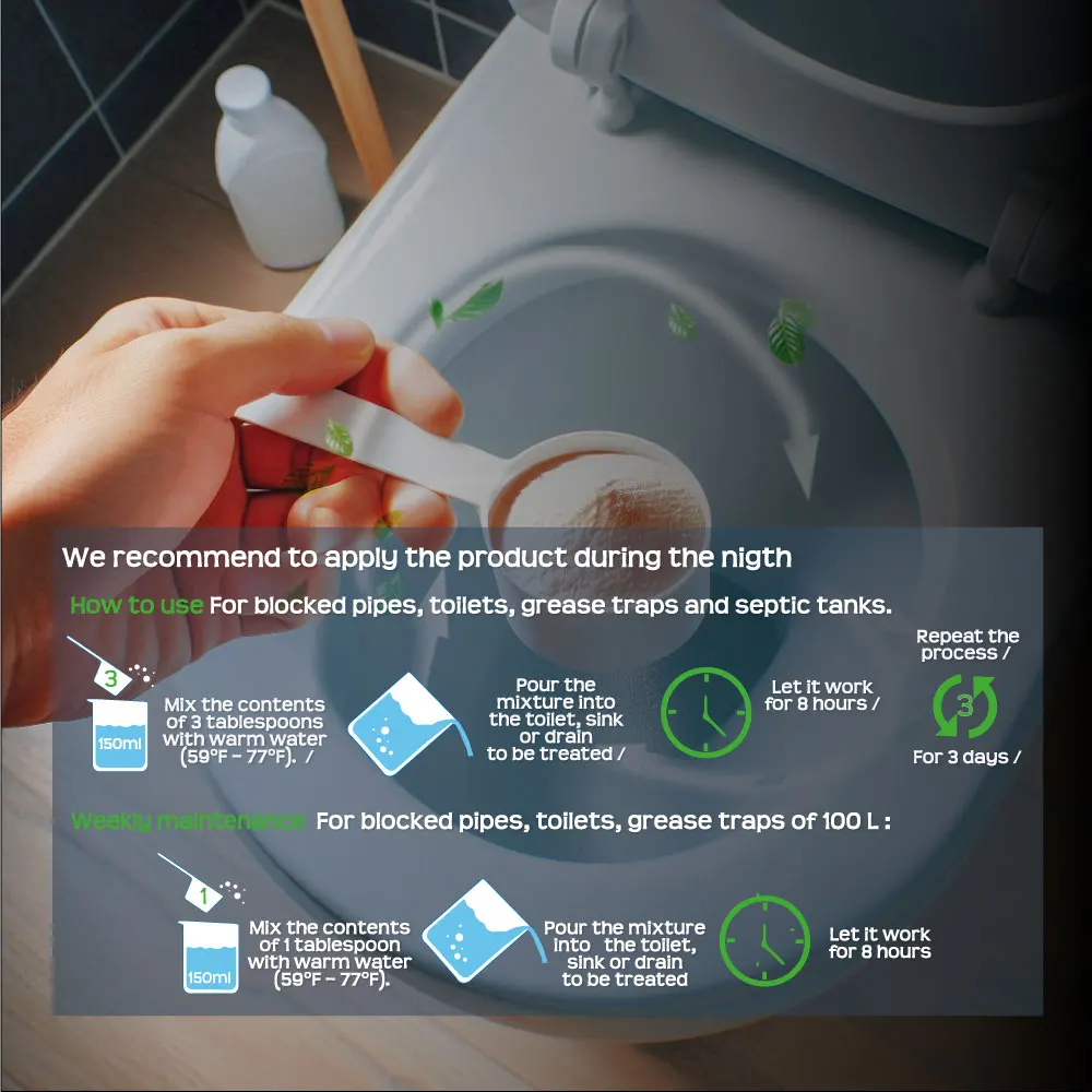 Biopure Drain Unblocker Powder - Biological Pipe Cleaner & Preventive Treatment for Toilets, Drains, Grease Traps & Sewers