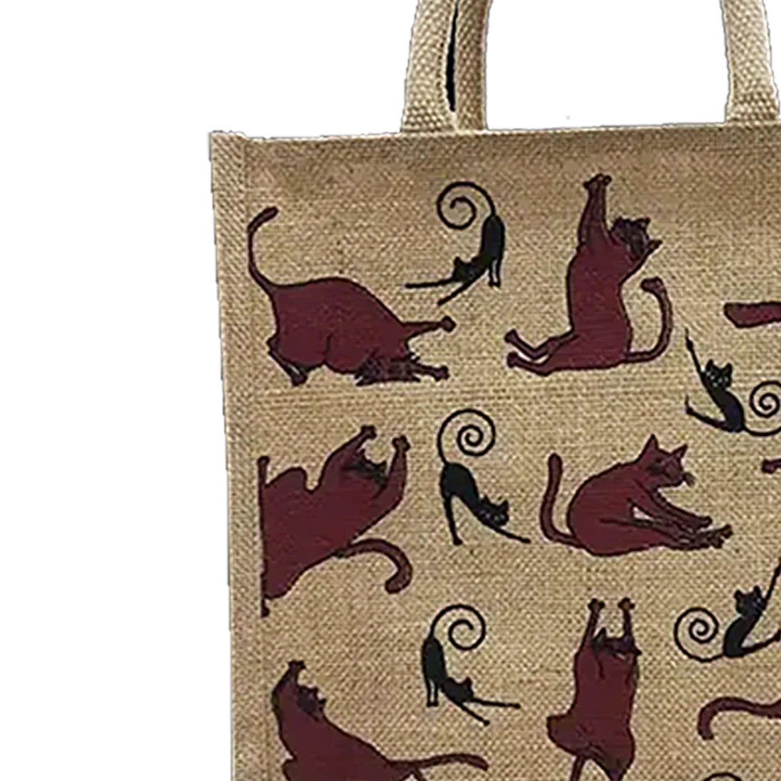 Jute hand bags with cat yoga motif silkscreen printing novation gift bags custom tote bag made in India  West Bengal