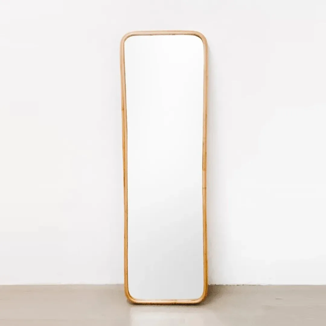 Handmade wicker interior home and hotel decoration long floor mirror body full length rattan arch mirrors