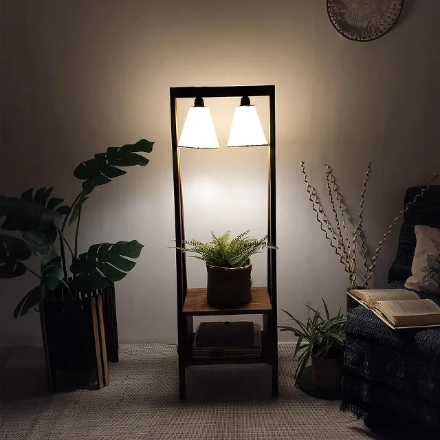 Francis Wooden Floor Lamp with Brown Base and Jute Fabric