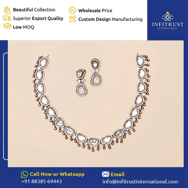 Beautiful Elegant Design White Polki Necklace with Gungroos Dangling Earrings for Women Ethnic Wear at Reliable Market Price