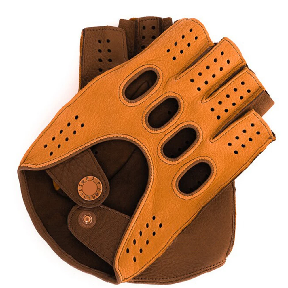 Light Brown Fingerless Glove Ladies Driving Leather Gloves Half Finger Breathable Men Outdoor
