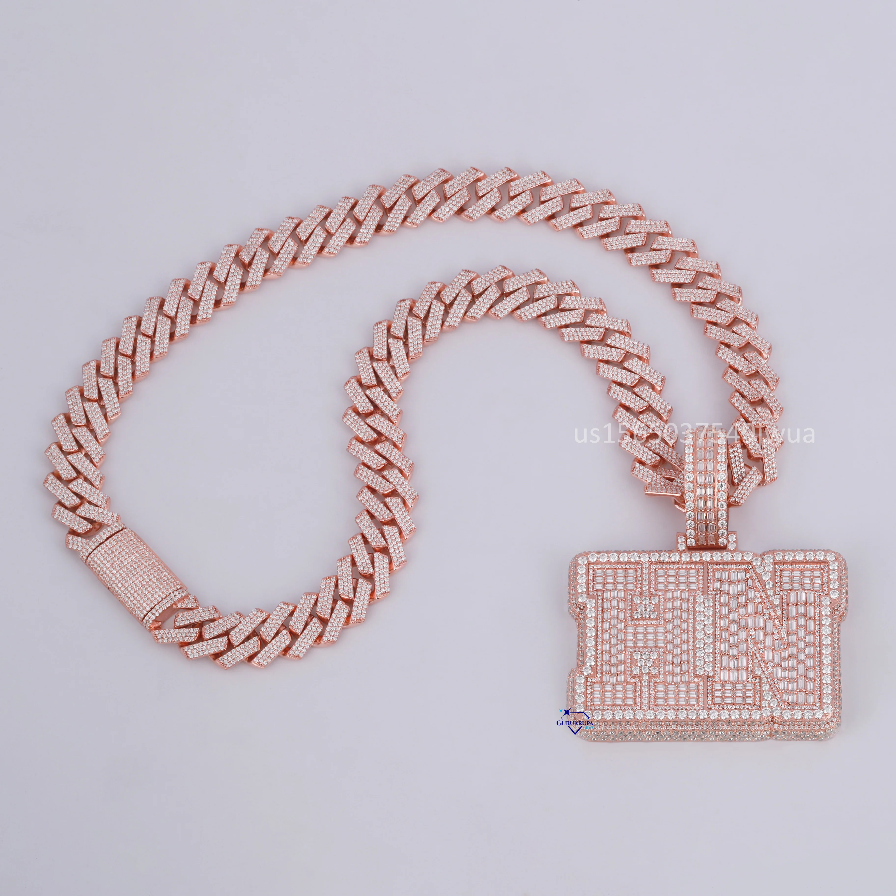 High quality  22 inch 18 mm trendy cuban chain with custom letter pendant in 925 sterling silver with moissanite diamonds
