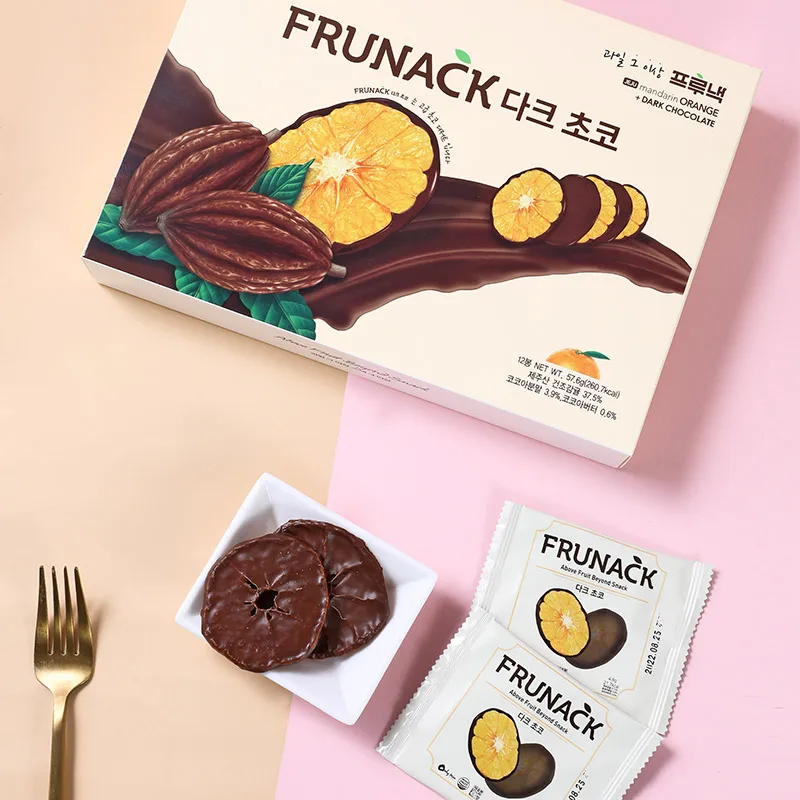 FRUNACK DARK CHOCOLATE(12pcs) made of Korean Jeju Mandarin, dried orange, and dark chocolate