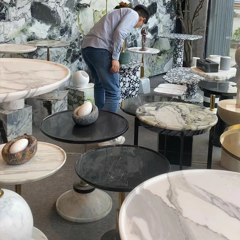 Скандинавский мраморный журнальный столик для гостиной с диваном современный роскошный круглый маленький стол