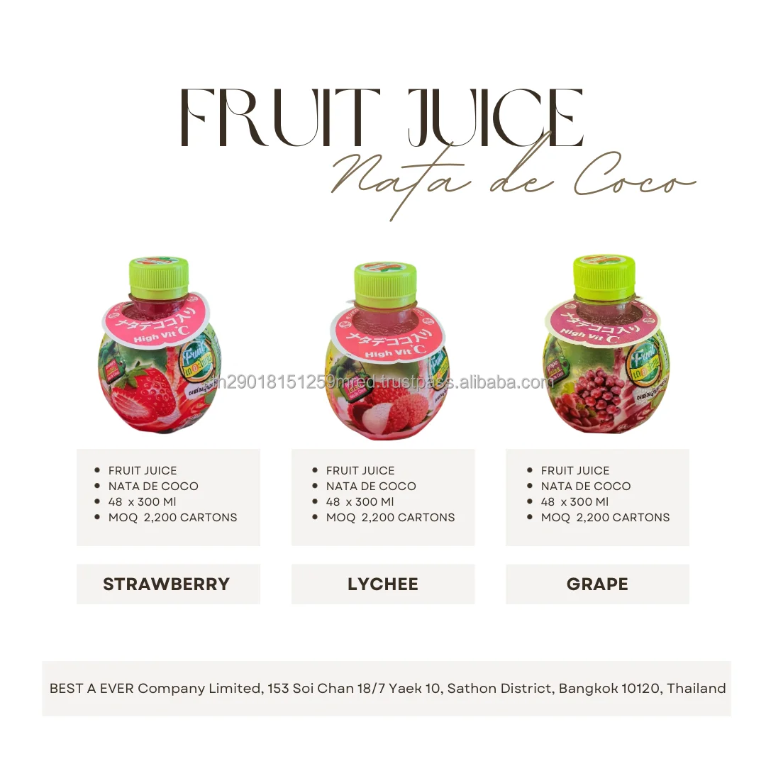 Lychee Fruit Concentrate Beverage Juice with Coconut Jelly Product of Thailand by Captain iLee of BEST A EVER Company Limited\y